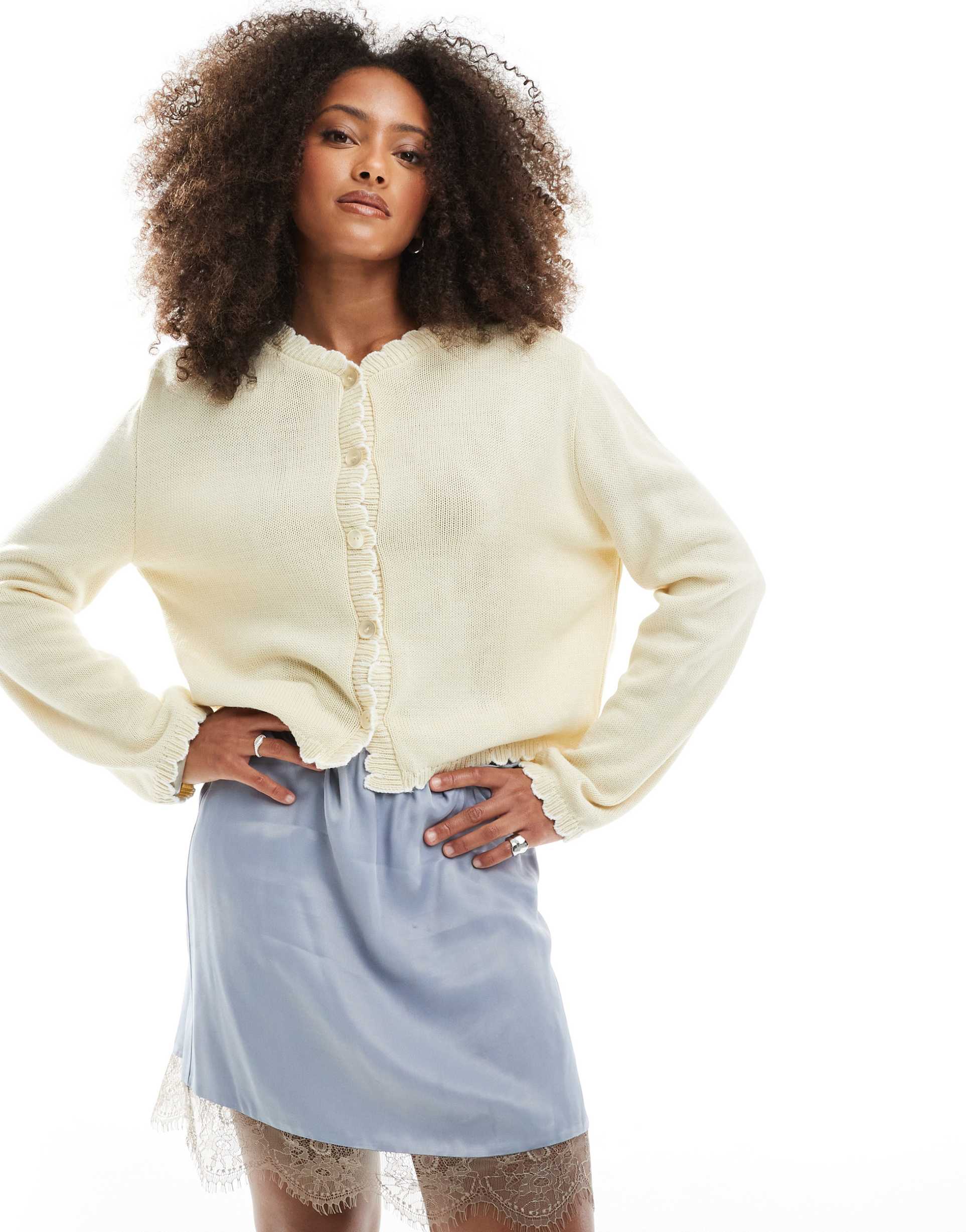 miss selfridge blanket stitch cardigan in buttermilk