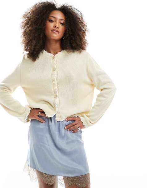 Miss Selfridge blanket stitch cardigan in buttermilk