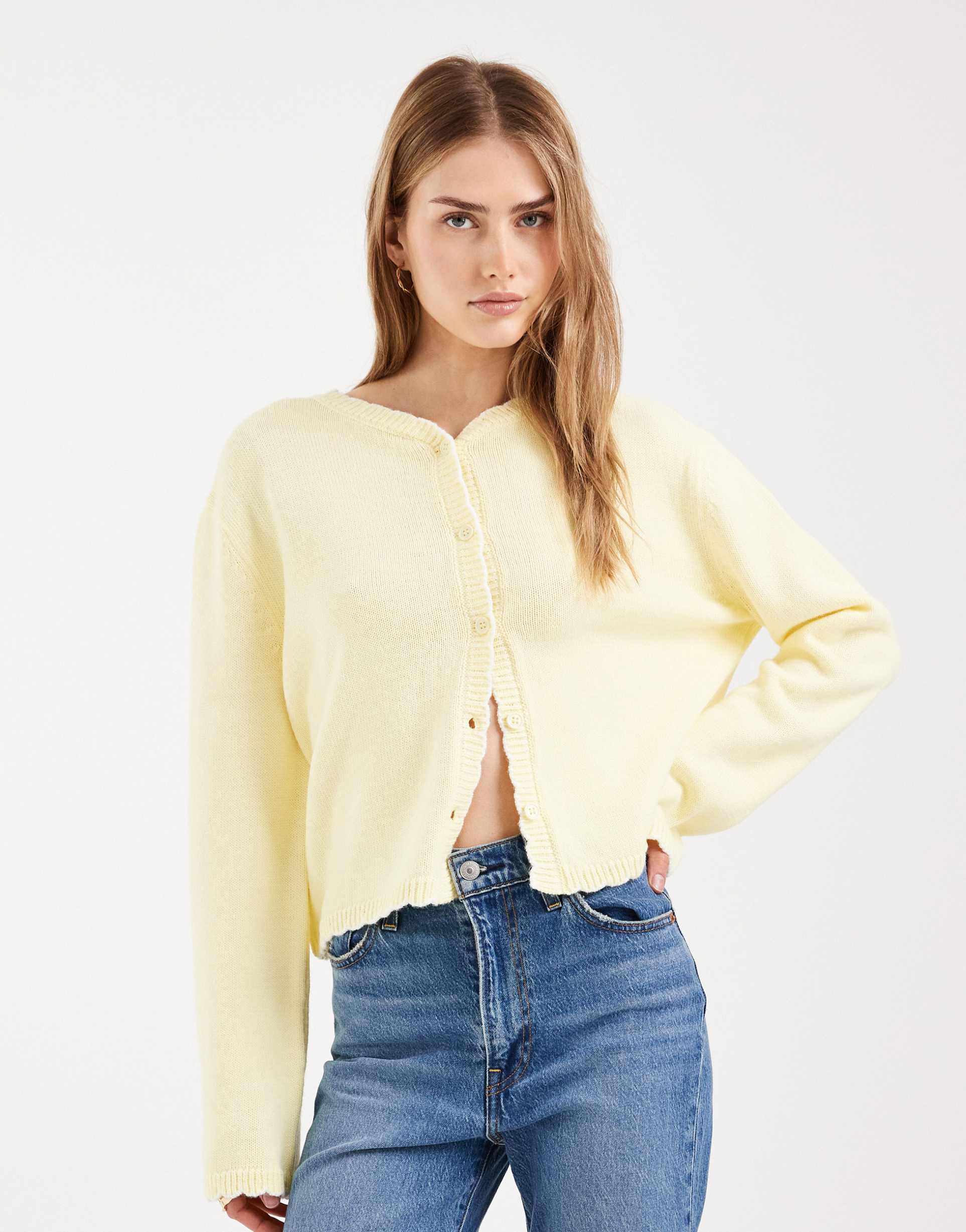 miss selfridge blanket stitch cardigan in buttermilk