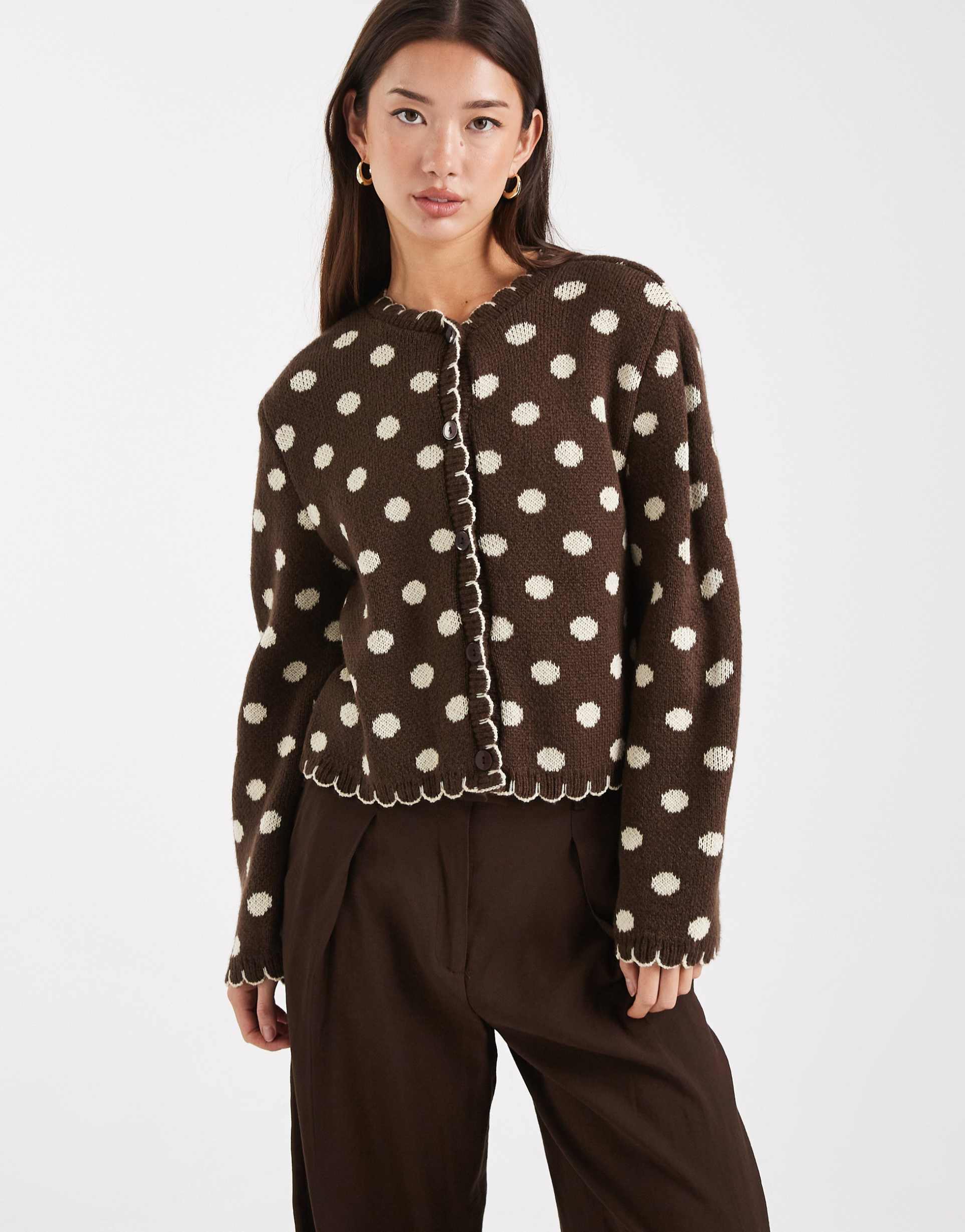 miss selfridge blanket stitch cardigan in chocolate spot