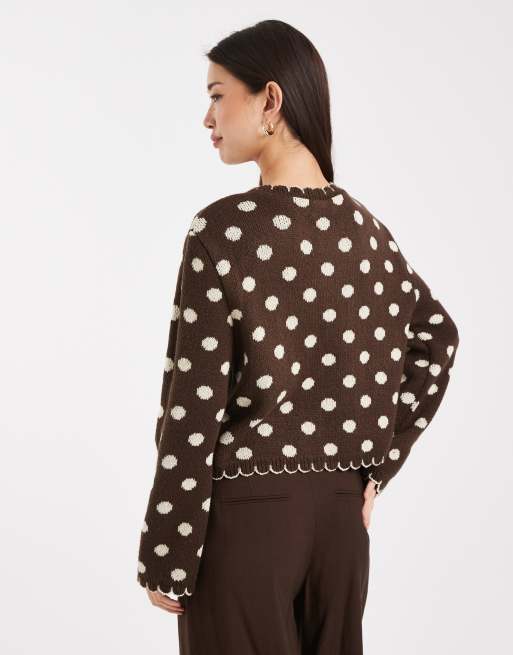 Miss Selfridge blanket stitch cardigan in chocolate spot, 3 of 4