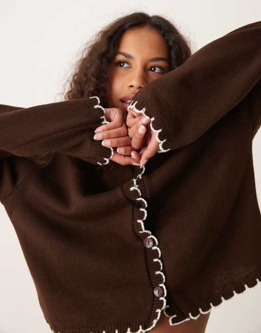 Miss Selfridge blanket stitch cardigan in chocolate