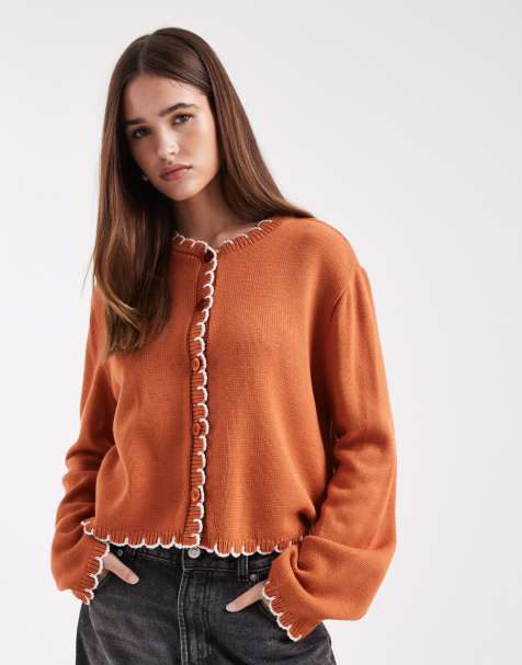 Miss Selfridge blanket stitch cardigan in cinnamon - view 1