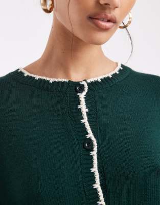 Miss Selfridge Blanket Stitch Cardigan In Green