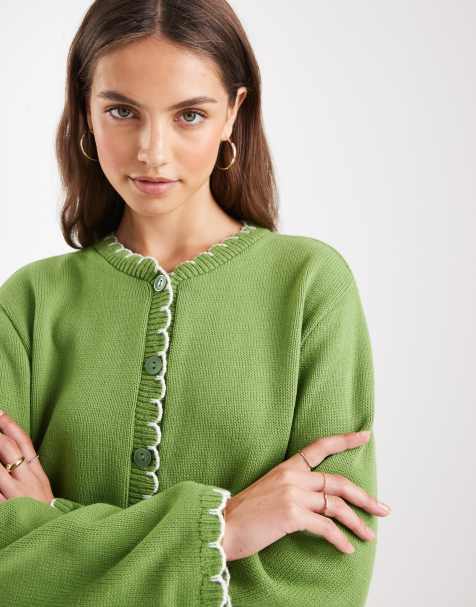 Miss Selfridge blanket stitch cardigan in green - view 1