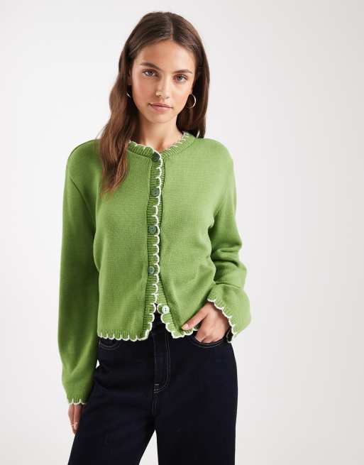 Miss Selfridge blanket stitch cardigan in green