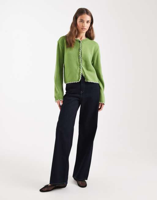 Miss Selfridge blanket stitch cardigan in green