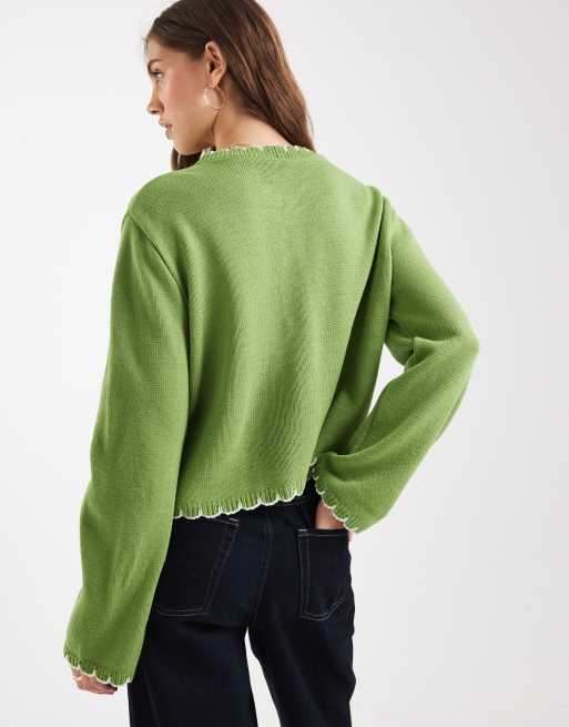 Miss Selfridge blanket stitch cardigan in green