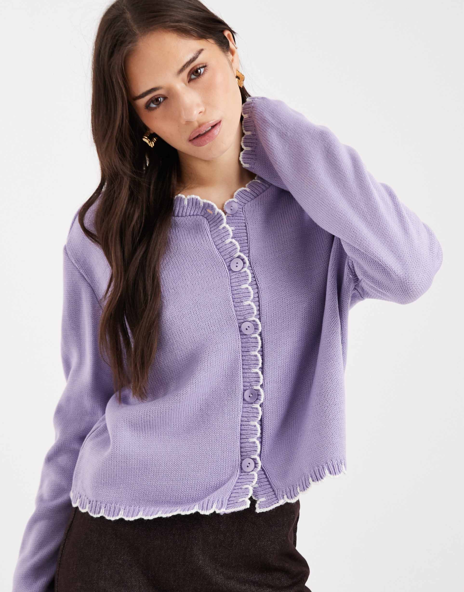 miss selfridge blanket stitch cardigan in lilac