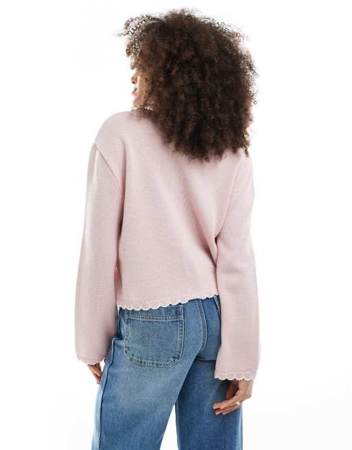 Miss Selfridge blanket stitch cardigan in pink