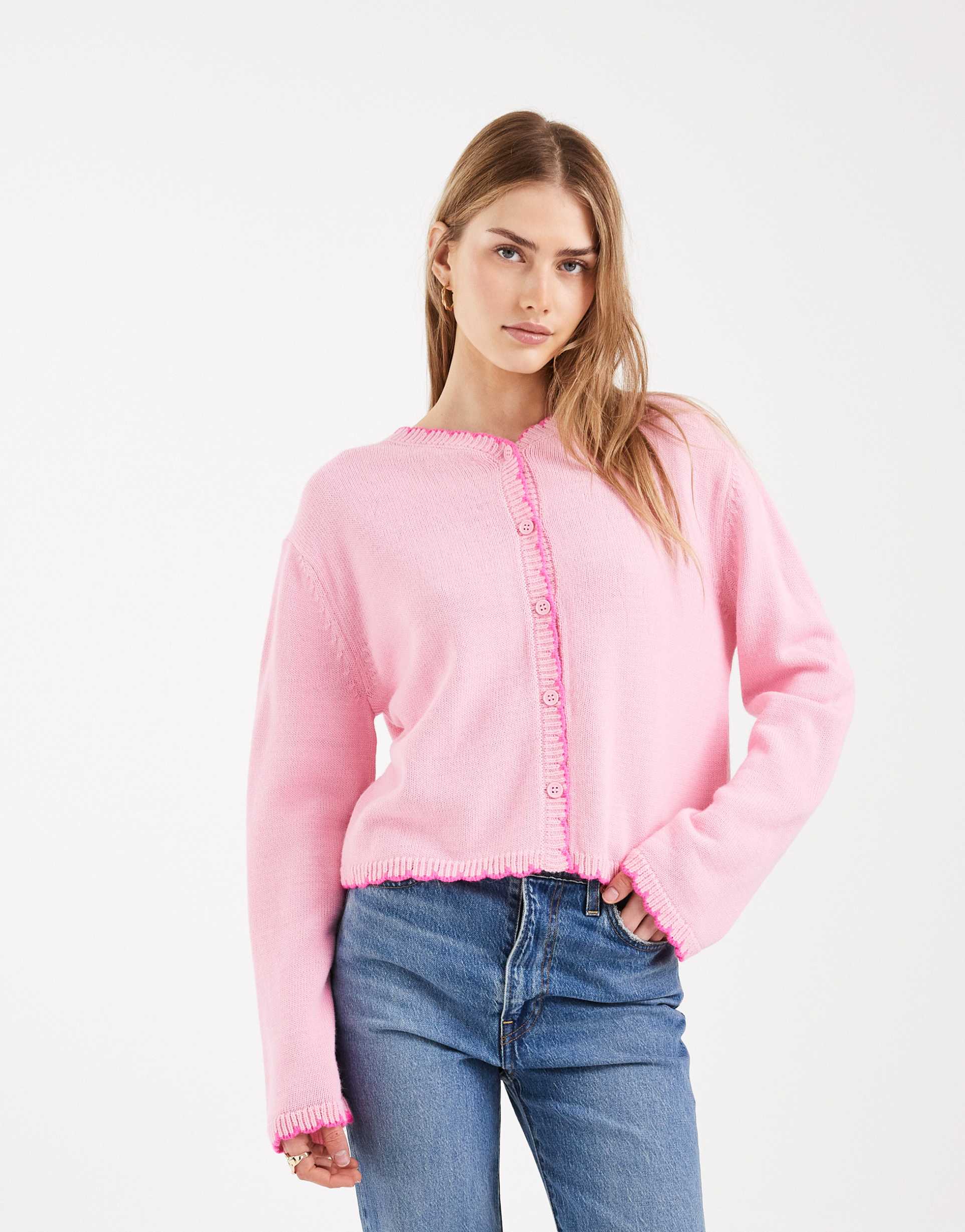 miss selfridge blanket stitch cardigan in pink