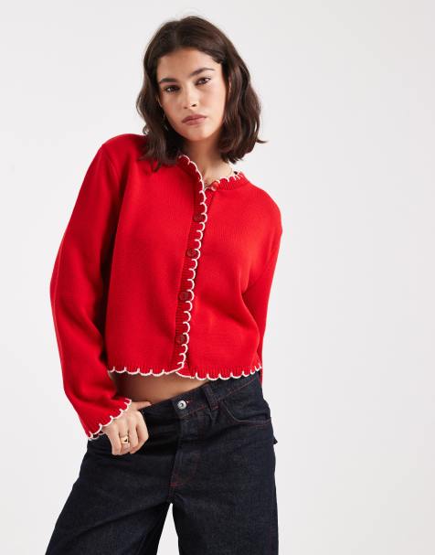 Miss Selfridge blanket stitch cardigan in red - view 1