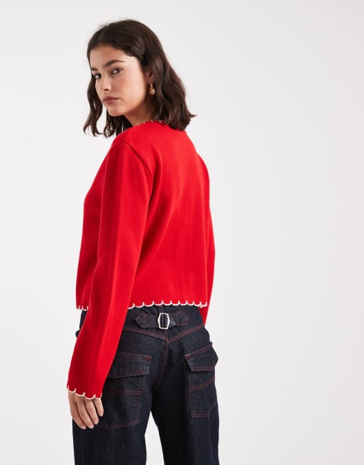 Miss Selfridge blanket stitch cardigan in red