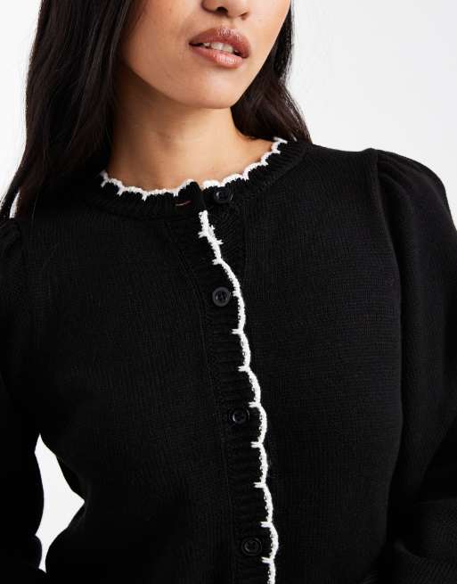 Miss Selfridge blanket stitch cardigan with puff sleeve, 4 of 4