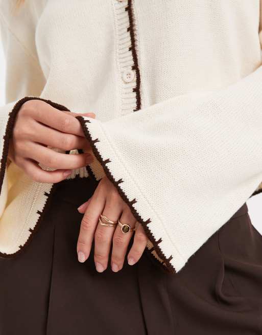 Miss Selfridge blanket stitch cardigan with wide cuff sleeve in buttermilk
