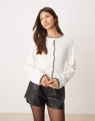 Miss Selfridge blanket stitch cardigan-White φωτογραφία