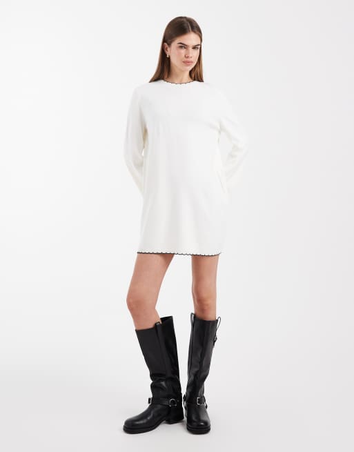 Miss Selfridge blanket stitch dress in cream with black tipping, 2 of 4