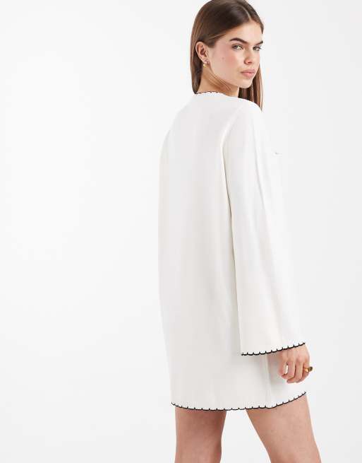 Miss Selfridge blanket stitch dress in cream with black tipping, 3 of 4