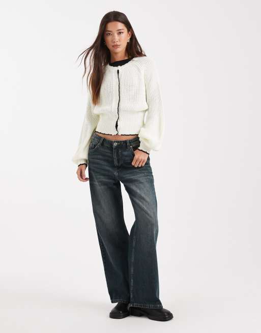 Miss Selfridge blanket stitch knit cardigan in cream