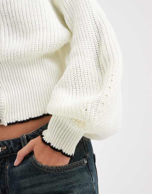 Miss Selfridge blanket stitch knit cardigan in cream