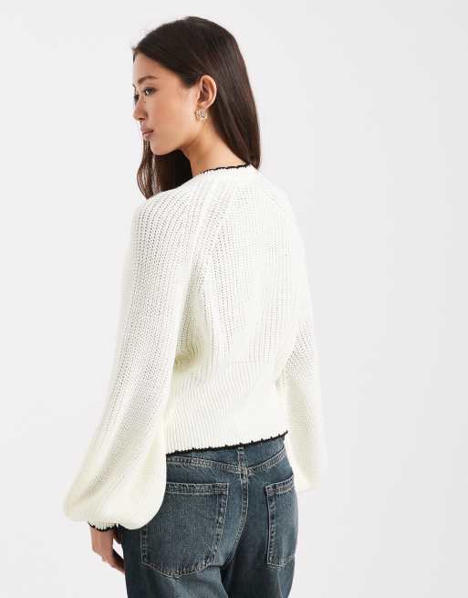 Miss Selfridge blanket stitch knit cardigan in cream