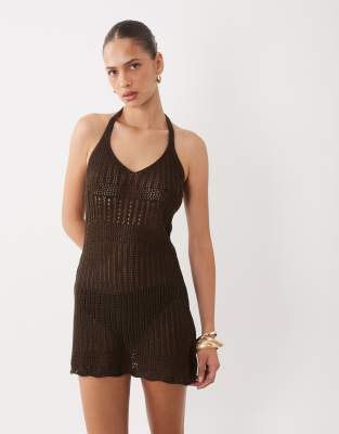 Miss Selfridge Blanket Stitch Knitted Cami Top In Brown