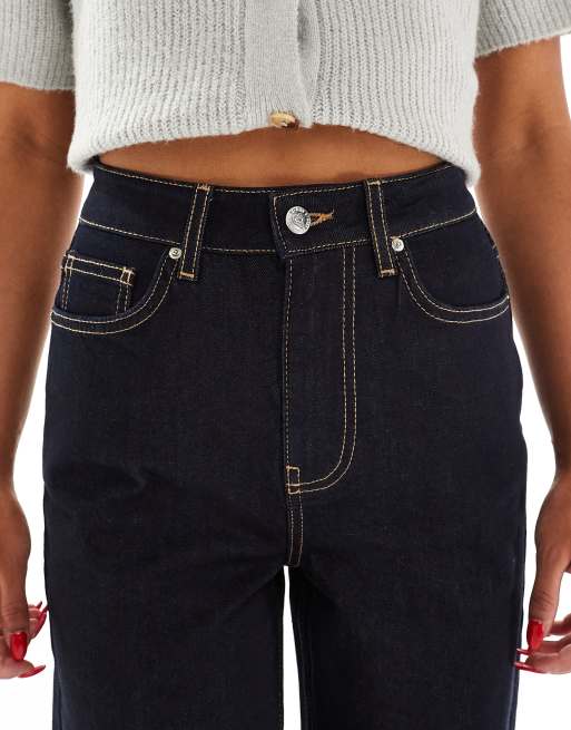 Miss Selfridge blanket stitch pocket straight leg jean in indigo