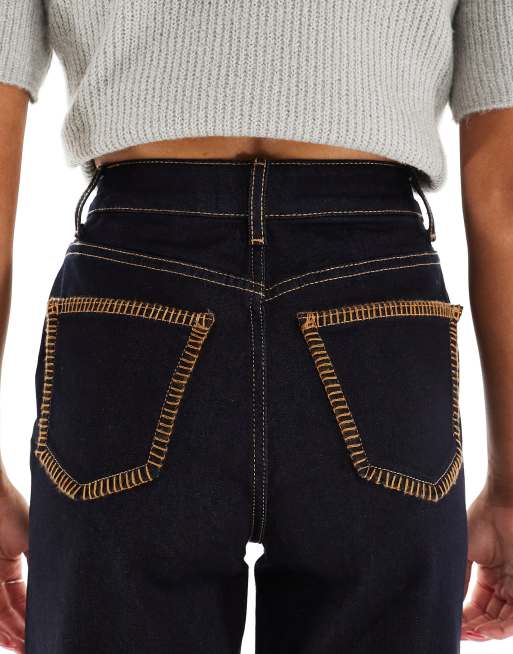 Miss Selfridge blanket stitch pocket straight leg jeans in indigo, 4 of 5
