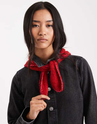 Miss Selfridge Blanket Stitch Pointelle Triangle Mini Scarf In Red