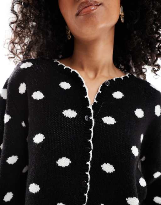 Miss Selfridge blanket stitch polka dot cardigan in black