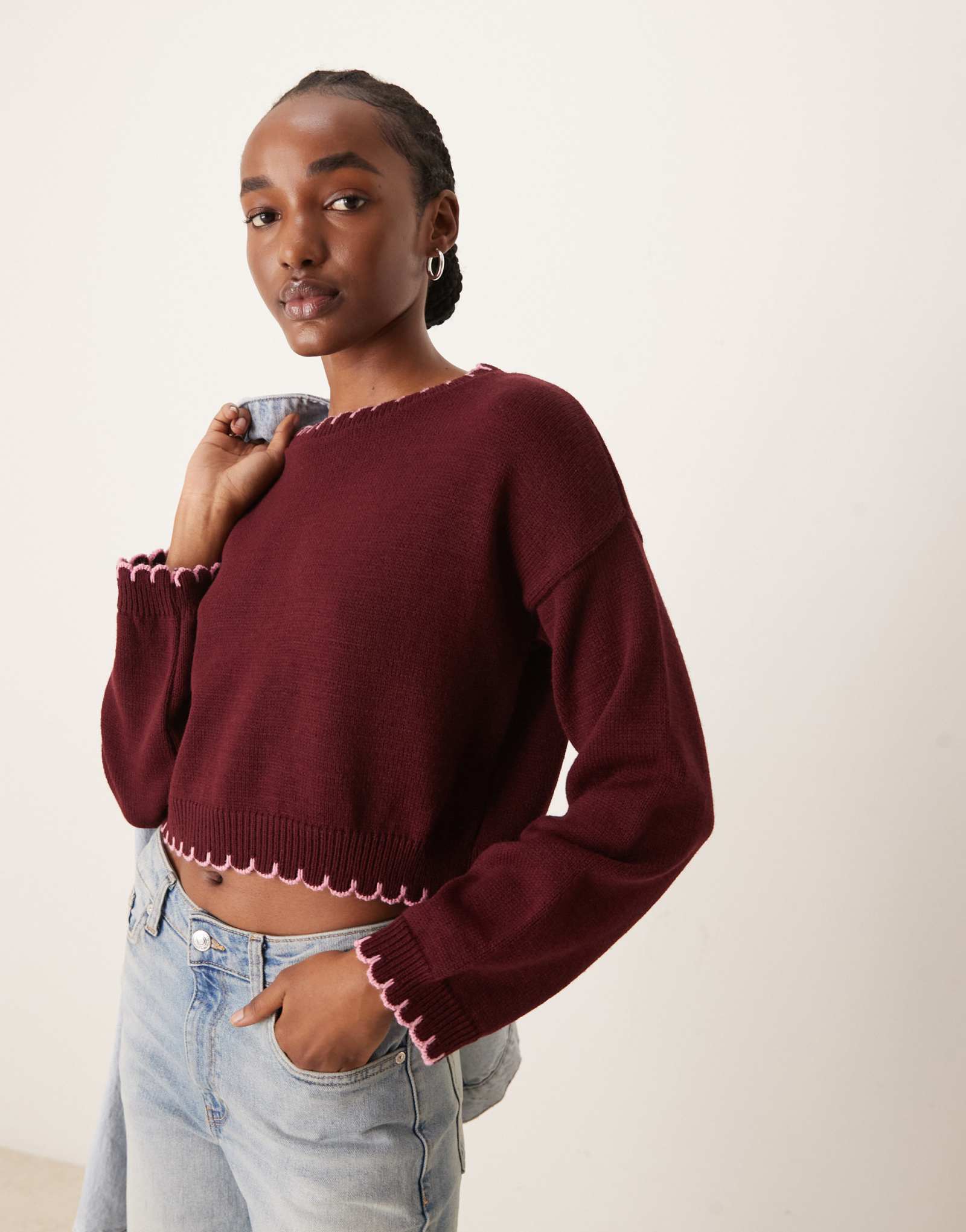 Свитер Miss Selfridge blanket stitch бордового цвета