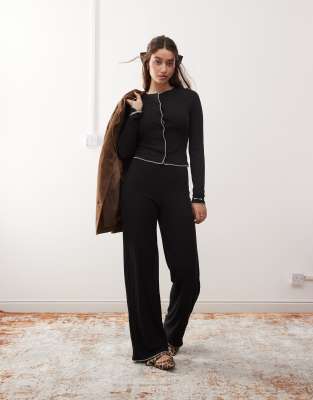 Shop Miss Selfridge Blanket Stitch Wide Leg Pants