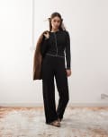 [Miss Selfridge] Miss Selfridge blanket stitch wide leg pants in black-Brown 18 BLACK