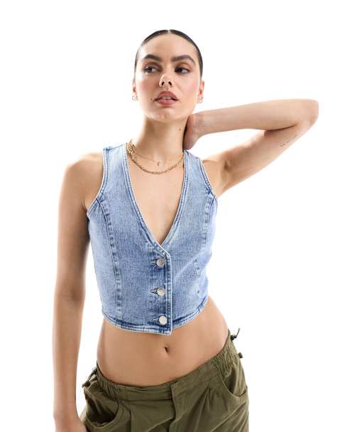 Miss Selfridge – Blåtvättad kort kostymväst - view 1