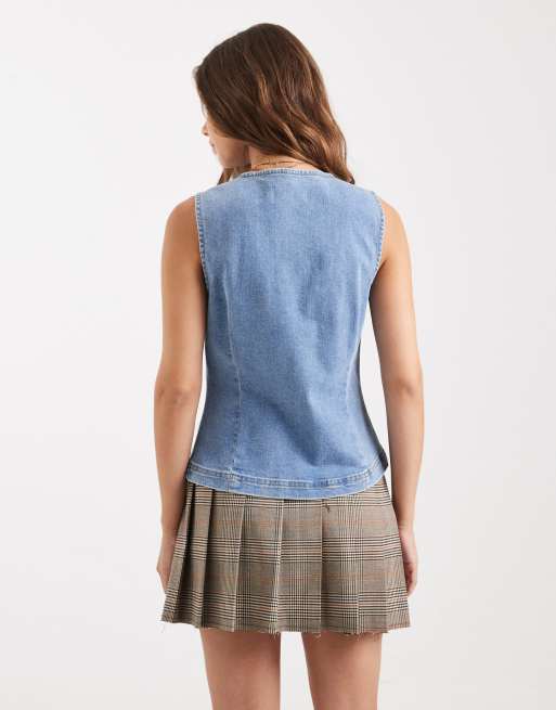 Miss Selfridge – Blåtvättad kostymväst i denim, 3 av 4