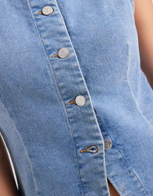 Miss Selfridge – Blåtvättad kostymväst i denim, 4 av 4