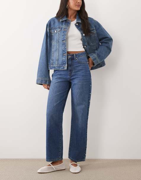 Miss Selfridge – Blåtvättade jeans med nitar - view 1