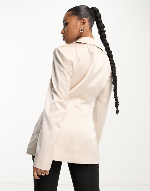 Miss Selfridge - Blazer color champagne in raso in coordinato, 2 di 4