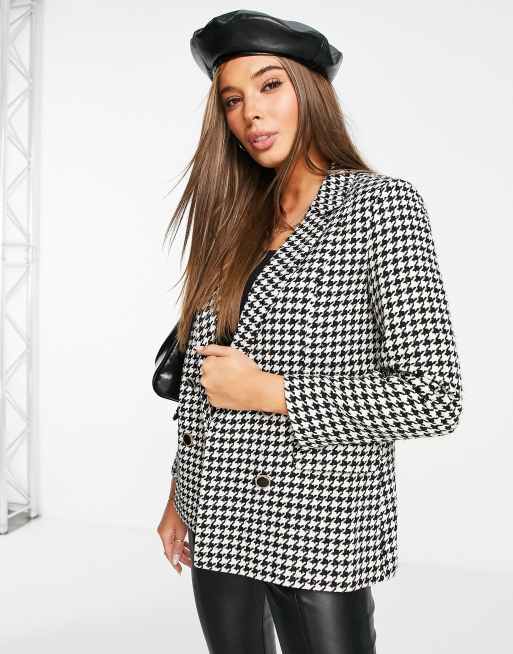 Miss Selfridge - Blazer con motivo pied de poule bianco e nero