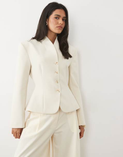 Miss Selfridge - Blazer court sans col - Ivoire - view 1