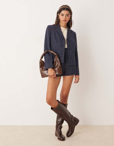 Miss Selfridge - Blazer d'ensemble ajusté à fines rayures - Bleu marine - view 1