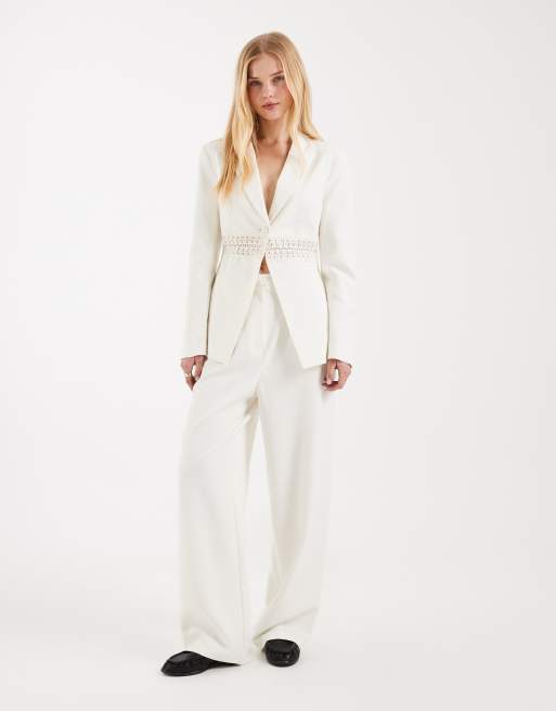 Miss Selfridge - Blazer d'ensemble cintré à empiècement en dentelle - Ivoire, 3 de 4