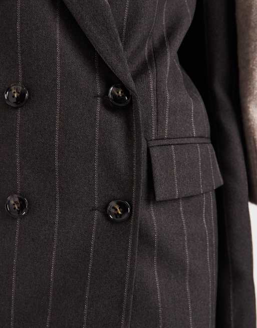 Miss Selfridge - Blazer doppiopetto oversize spazzolato grigio gessato in coordinato, 4 di 4