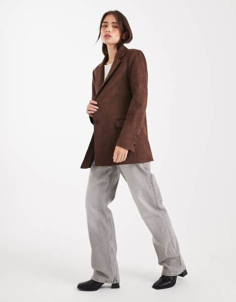 Miss Selfridge - Blazer in camoscio sintetico color cioccolato - view 1