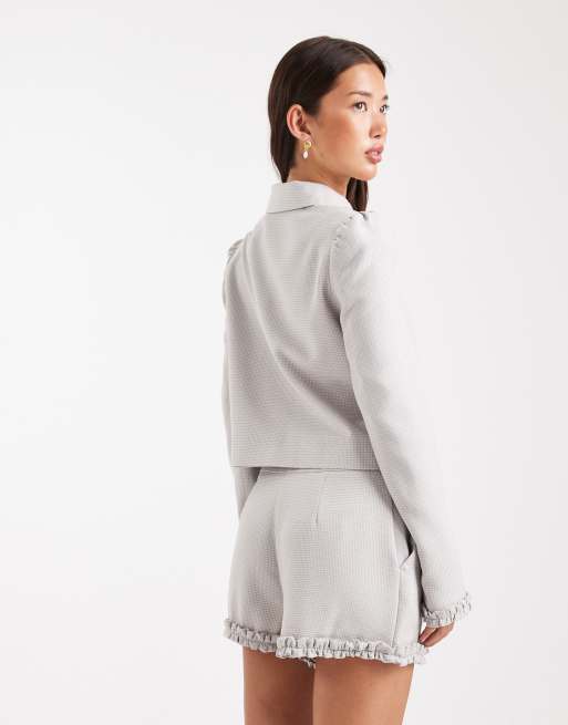 Miss Selfridge – Blazer in Grau mit Puffärmeln und Knopfleiste, Kombiteil, 3 von 4