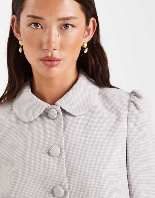 Miss Selfridge – Blazer in Grau mit Puffärmeln und Knopfleiste, Kombiteil, 4 von 4