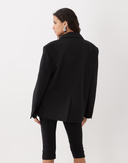 Miss Selfridge blazer met power shoulders en dubbele rij knopen in zwart, 4 van 4