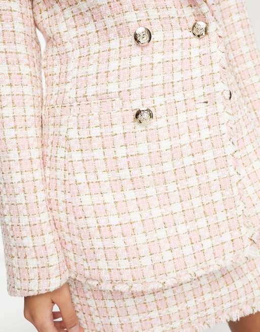 Miss Selfridge - Blazer militaire oversize en bouclé à carreaux - Rose, 2 de 4