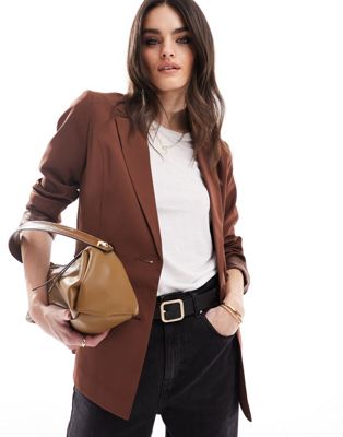 Miss Selfridge oversized double breasted blazer in chocolate - ASOS Price Checker