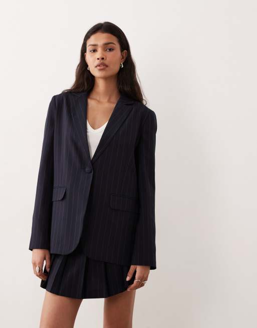 Miss Selfridge - Blazer oversize blu navy gessato in coordinato, 2 di 4